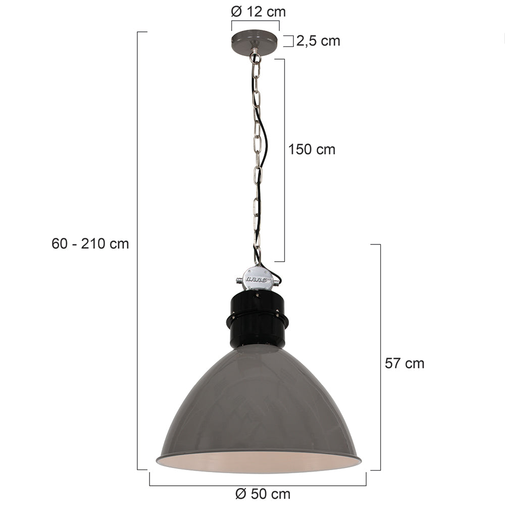Anne Light & Home Frisk Grey Industrial Pendant Light – dimension drawing