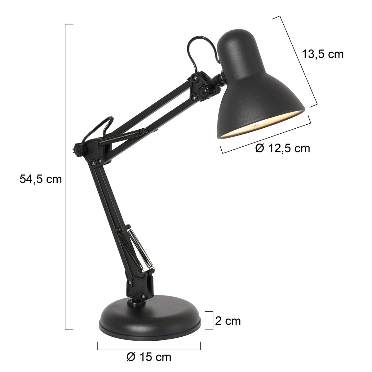 Mexlite Study flexibel svart bordslampa – måttskiss