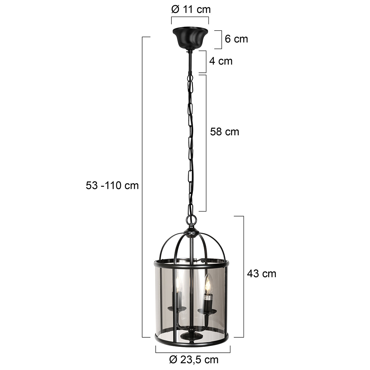 Steinhauer Pimpernel Black 2-Light Pendant Light – dimension drawing