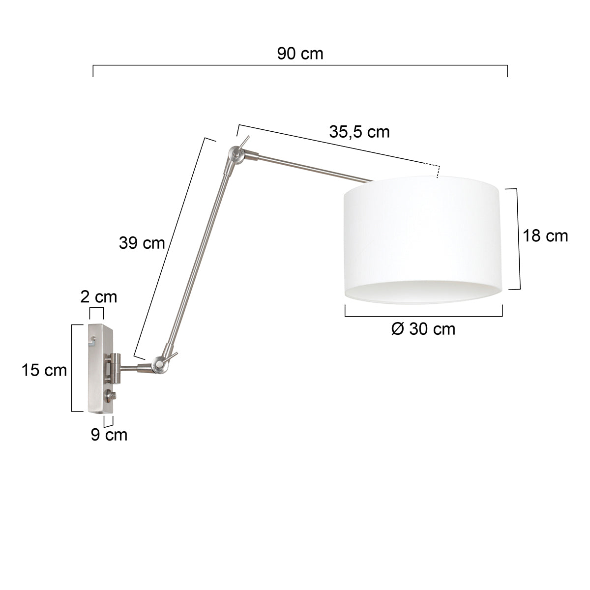Steinhauer Prestige Chic Wall Lamp with Linen Shade – dimension drawing