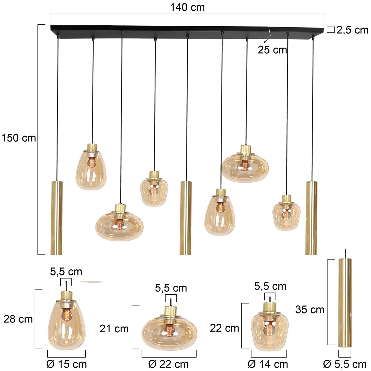 messing-9-lichts-hanglamp-glasvormen-kokers-steinhauer-reflexion-variant-image7