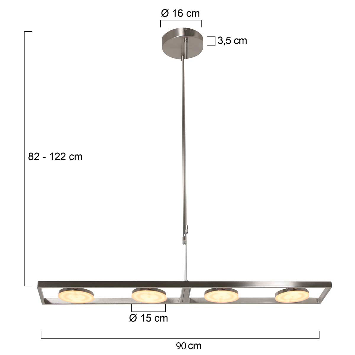 Модерен LED пендел Steinhauer Soleil с 4 светлини – чертеж с размери