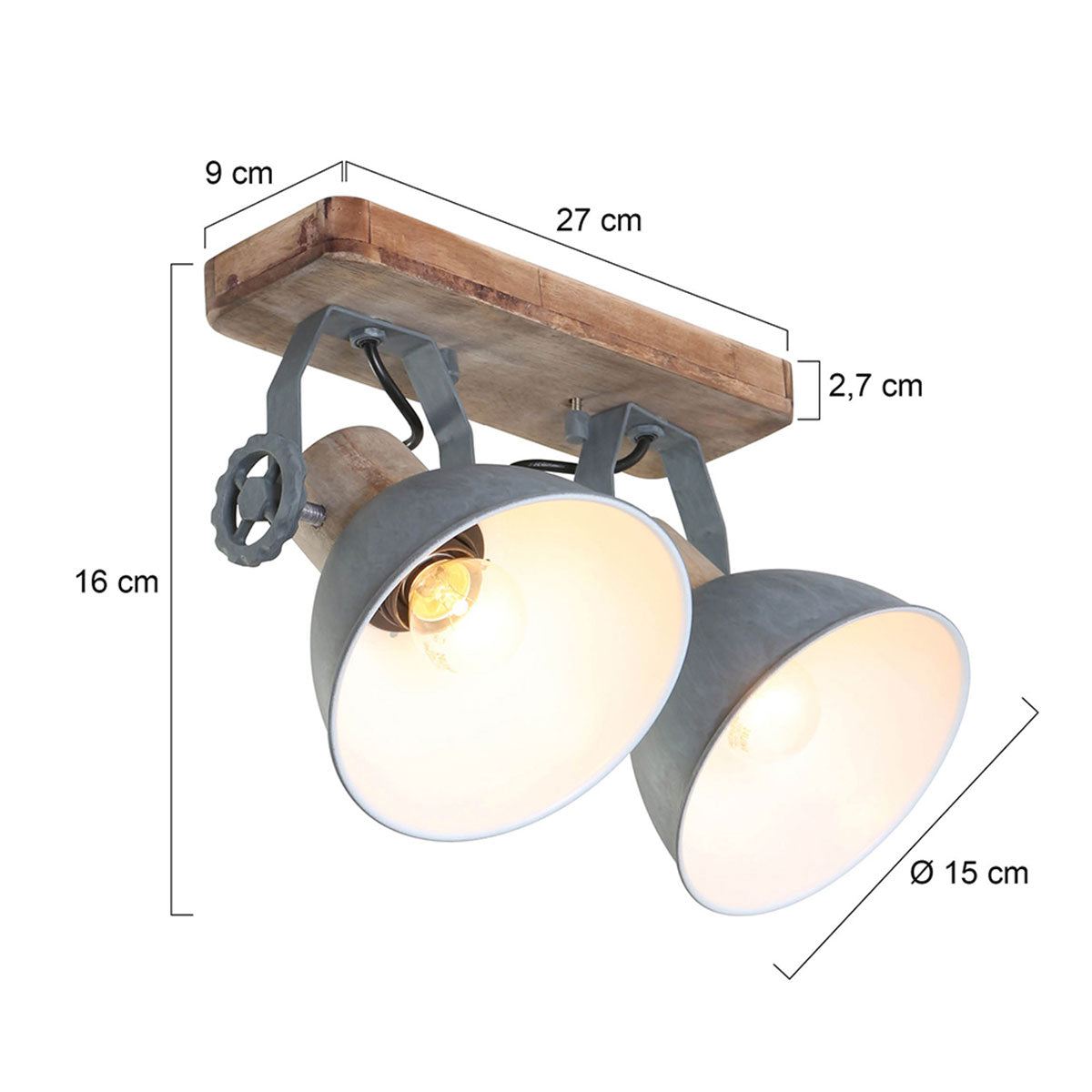 Mexlite Gearwood 2-Light Grey Ceiling Spotlight – dimension drawing