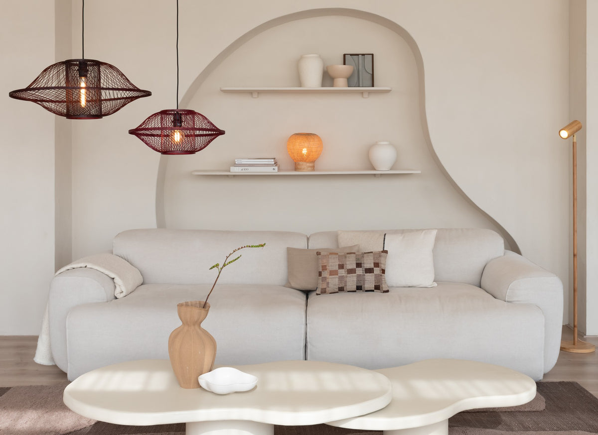 Bordeauxrode bamboe hanglamp met open vlechtwerk GOOD&MOJO Maui – maattekening