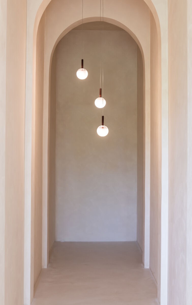 Bordeauxrode glazen hanglamp met drie bollen It's About RoMi Murano – maattekening