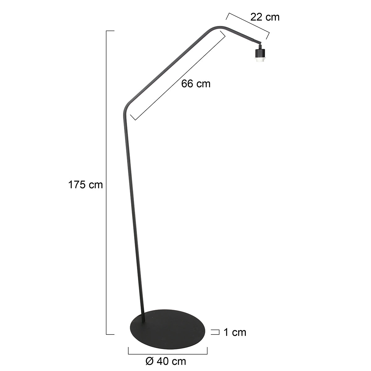 Čierna oblúková stojacia lampa Anne Lighting ZigZag – rozmerový nákres