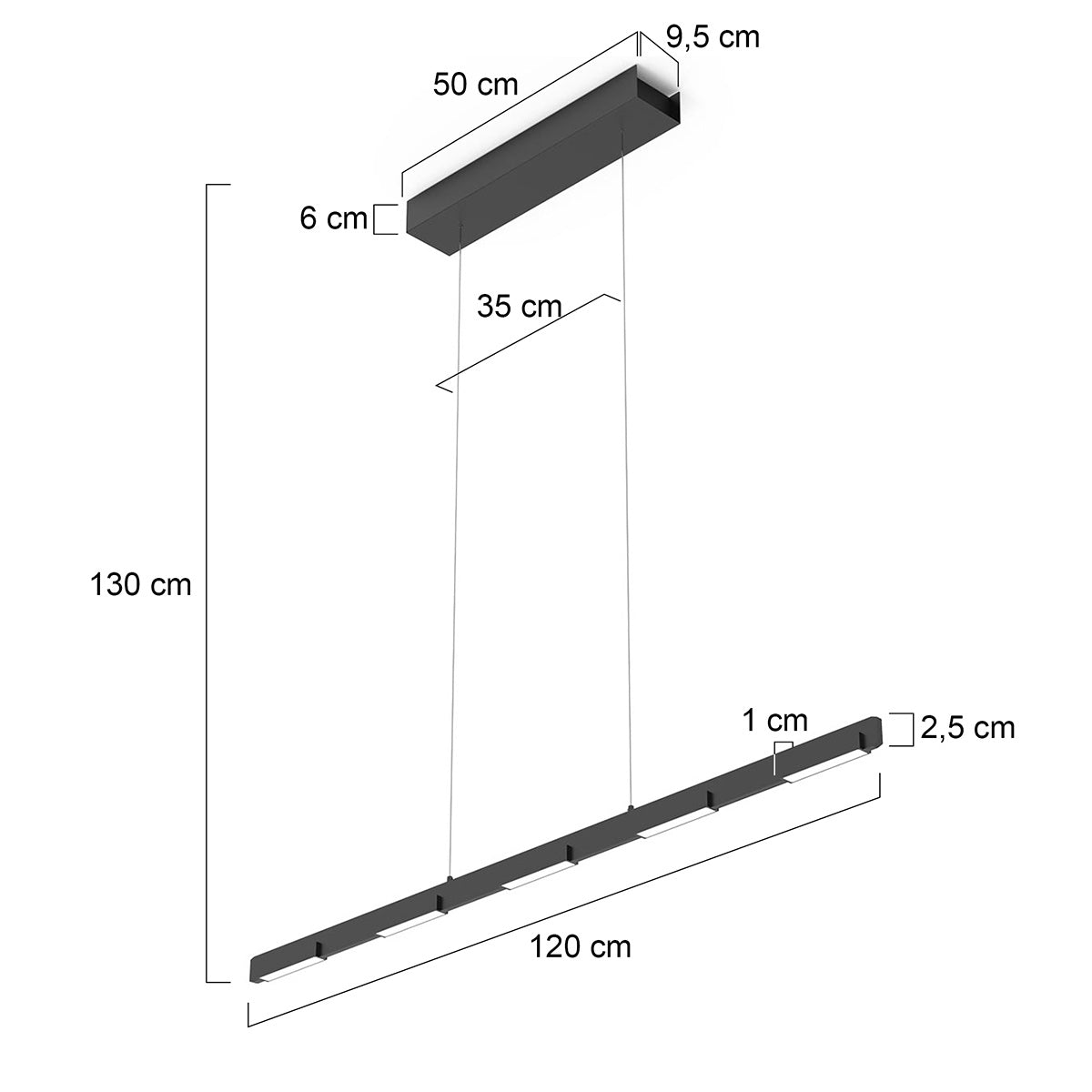 Steinhauer Bloc fekete LED függőlámpa, 7 fényponttal – méretrajz