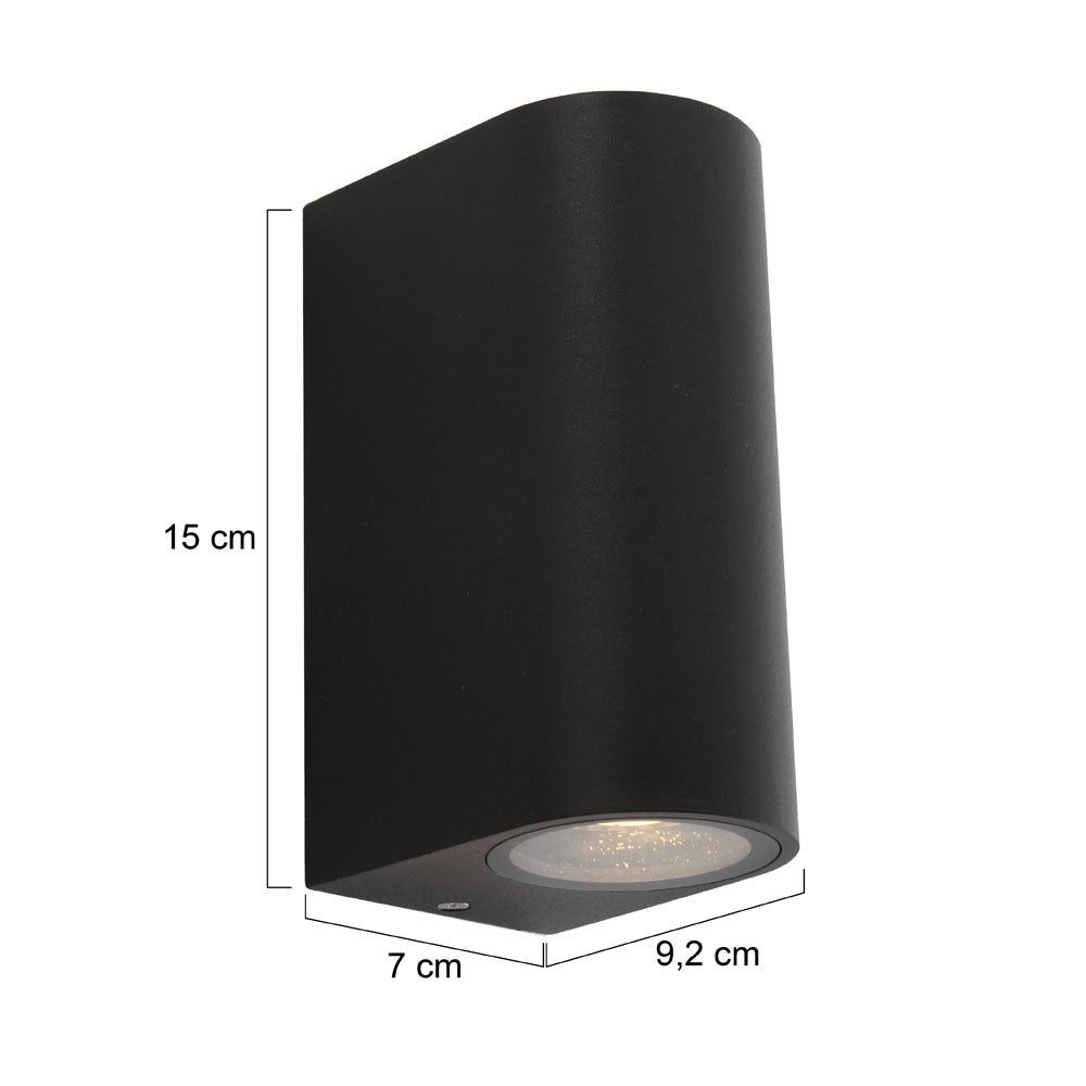 Moderne zwarte GU10 buitenwandlamp Steinhauer – maattekening