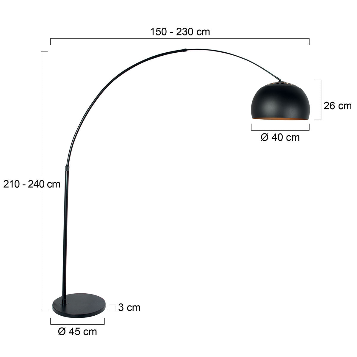 Steinhauer Globe Black fekete-arany ívlámpa – méretrajz