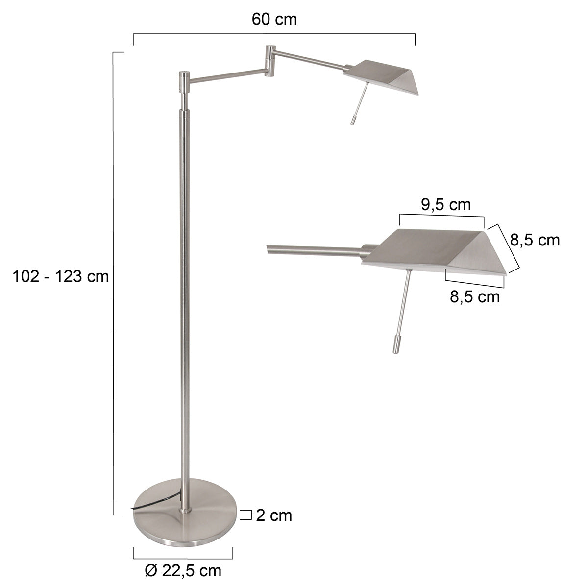 Steinhauer Retina Dimmable LED Floor Lamp – dimension drawing