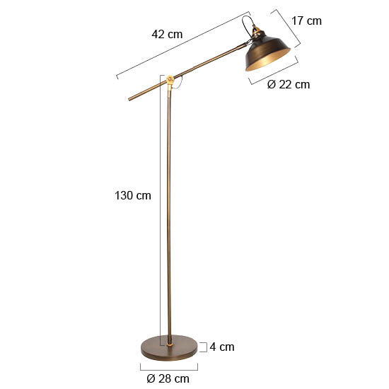 Mexlite Nove bronzen vloerlamp met gouden details – maattekening