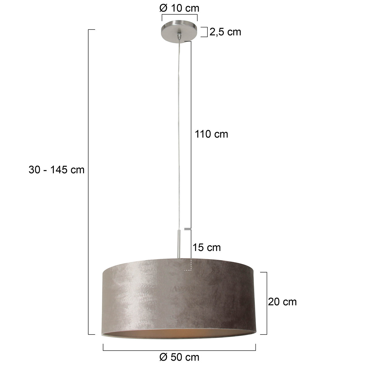 Steinhauer Sparkled Light Silver Velvet Pendant Light – dimension drawing