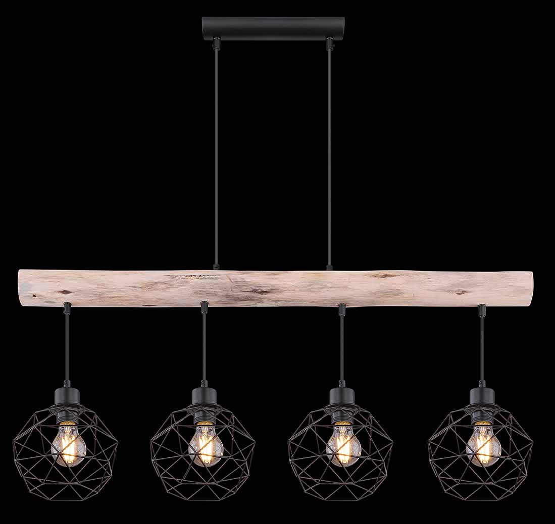 Globo Theodor – 4-punktowa lampa wisząca naturalno-czarna – zdjęcie 4