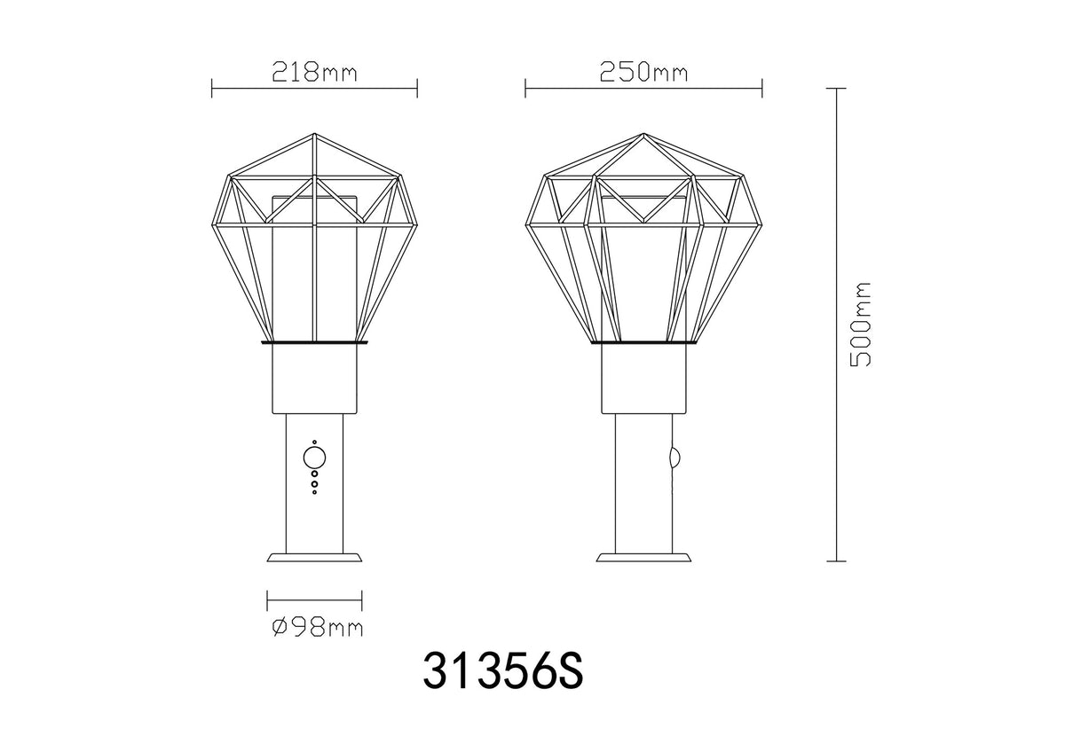 Zwarte metalen staande buitenlamp met draadframe en glazen cilinder – afbeelding 8