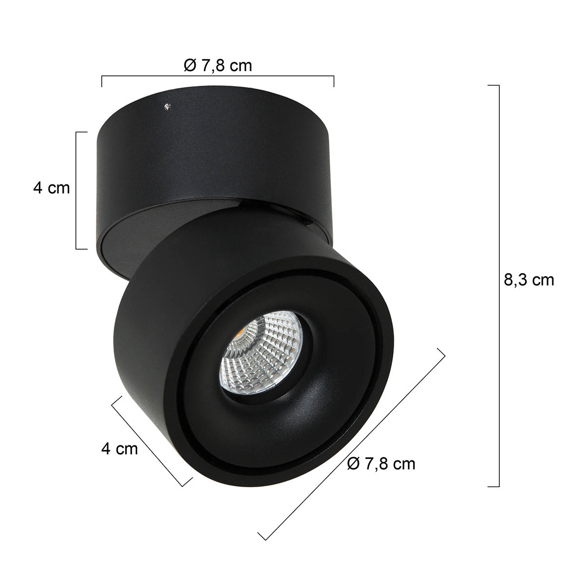 Mexlite Fez Black zwarte LED-opbouwspot – maattekening
