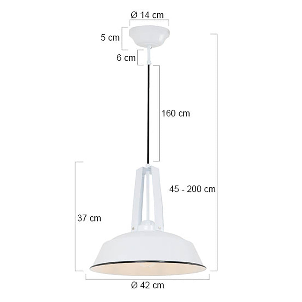 Mexlite Eden White Retro Metal Pendant Light – dimension drawing