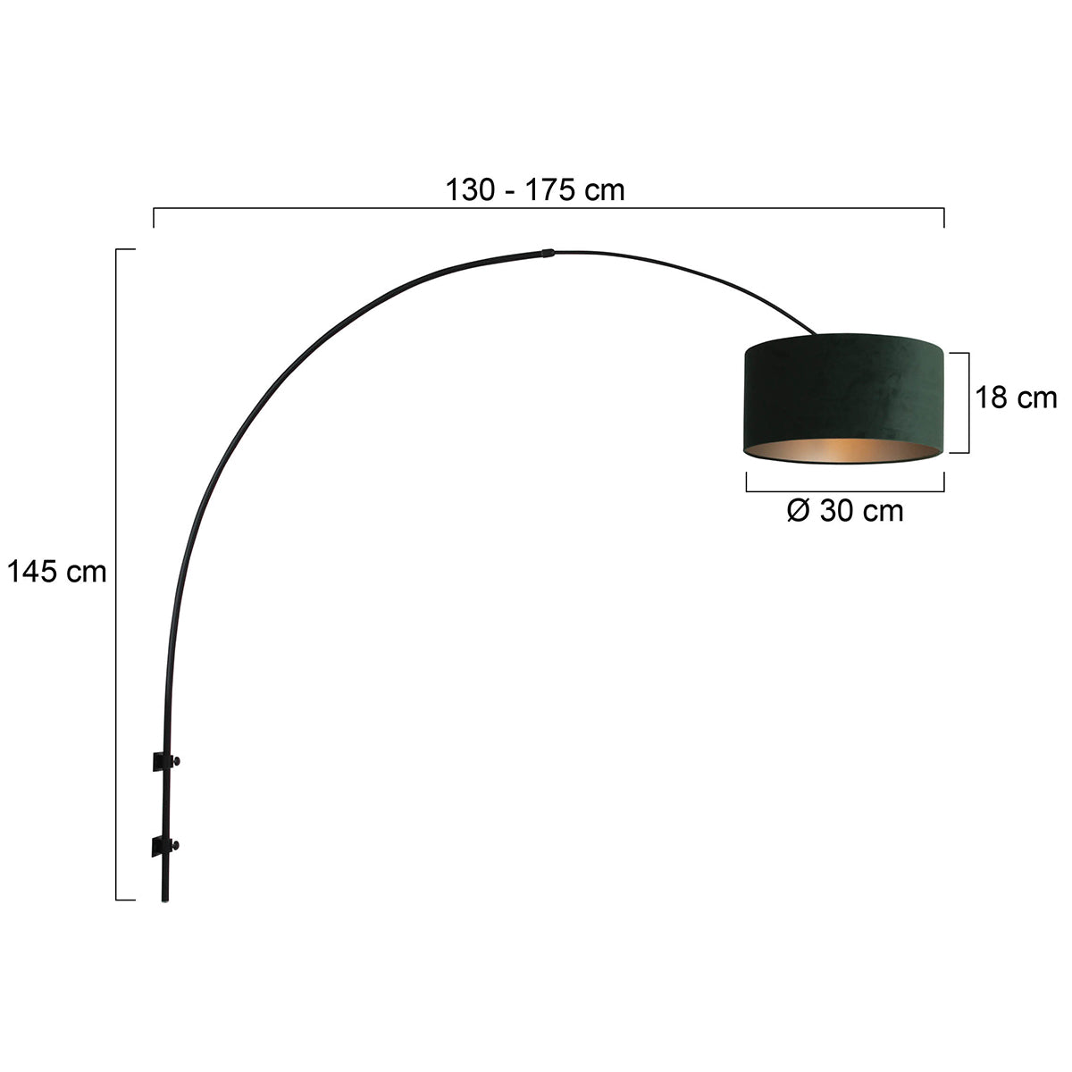 Steinhauer Sparkled Light boogwandlamp groen velours – maattekening