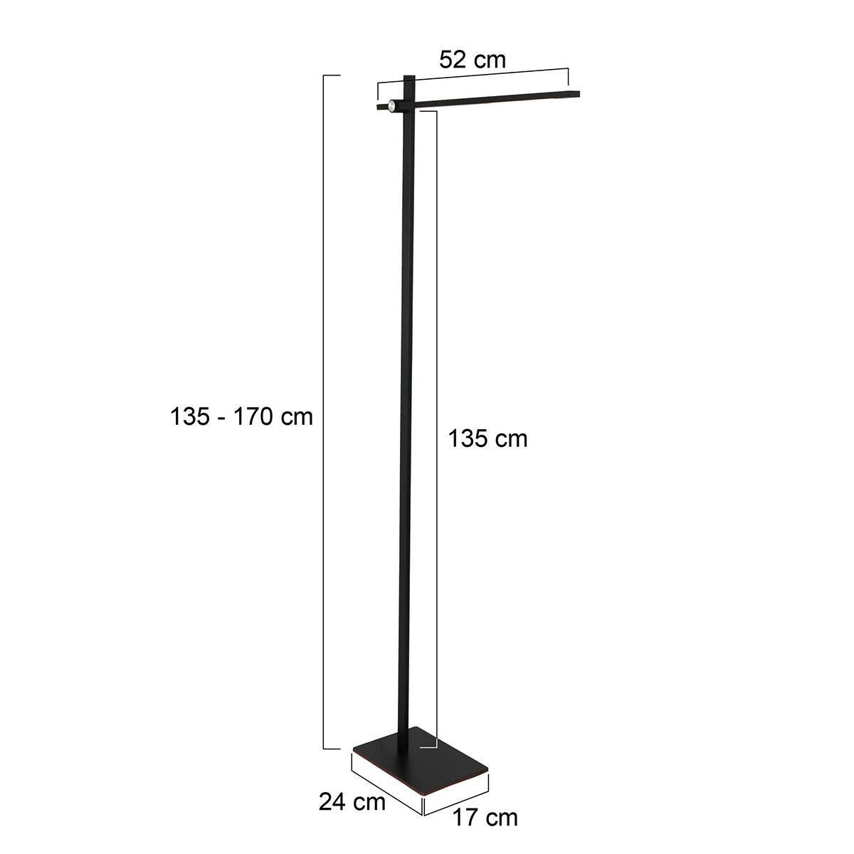 Mexlite Stekk zwarte LED-vloerlamp – maattekening
