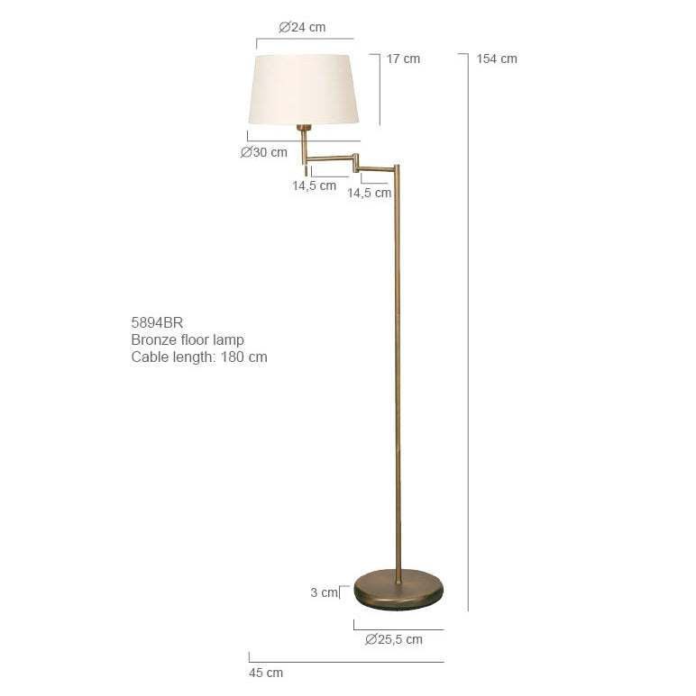 Classic Bronze Floor Lamp with Linen Shade Mexlite Bella – dimension drawing