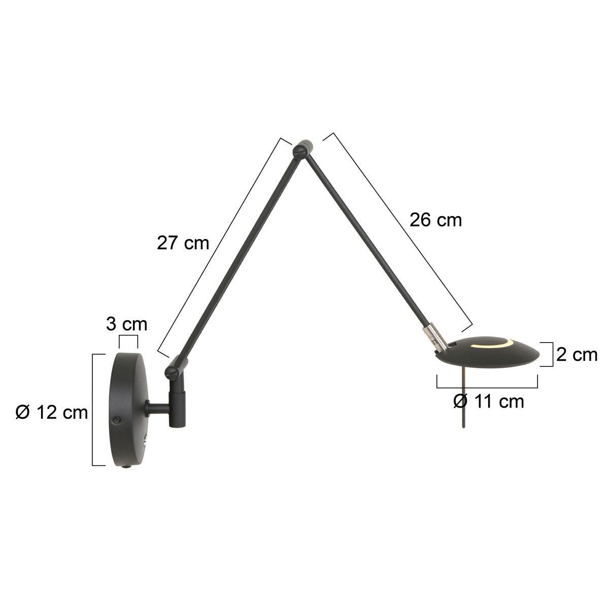 Steinhauer Zodiac Black LED Wall Light – dimension drawing