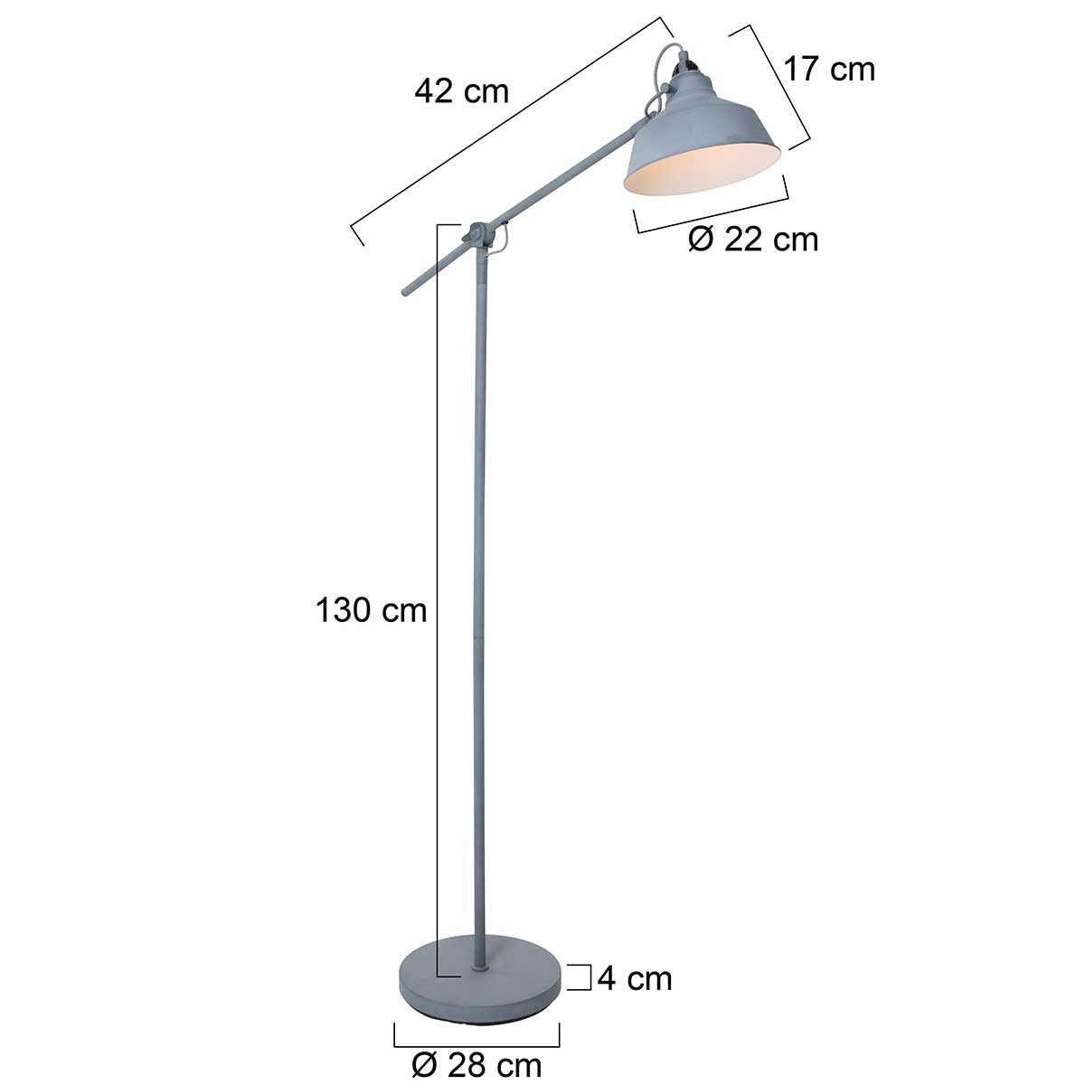 Mexlite Nove Grey Industrial Floor Lamp – dimension drawing