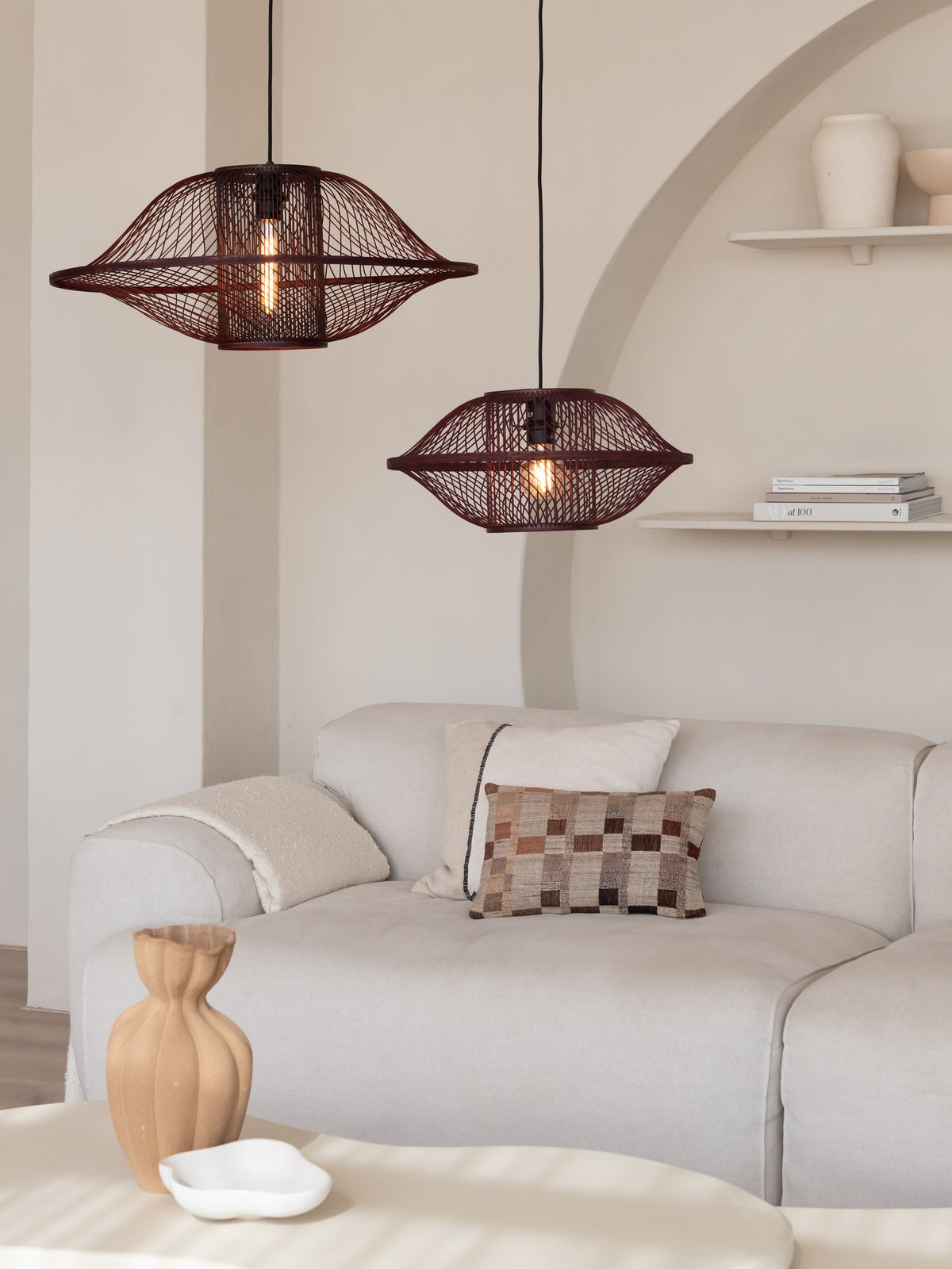 Bordeauxrode bamboe hanglamp met open vlechtwerk Ø50 cm GOOD&MOJO Maui – maattekening