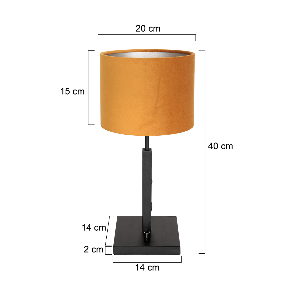 Steinhauer Stang Black Table Lamp with Gold Velvet Shade – dimension drawing