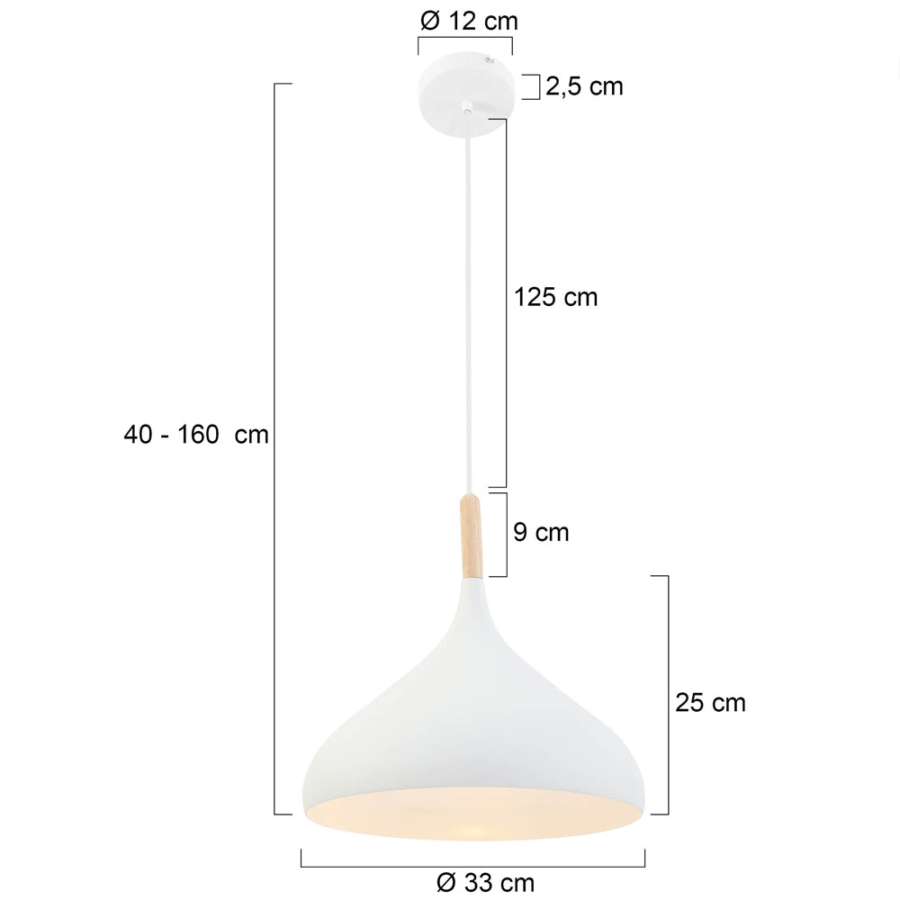 Mexlite Bjorr Scandinavische hanglamp wit met hout – maattekening