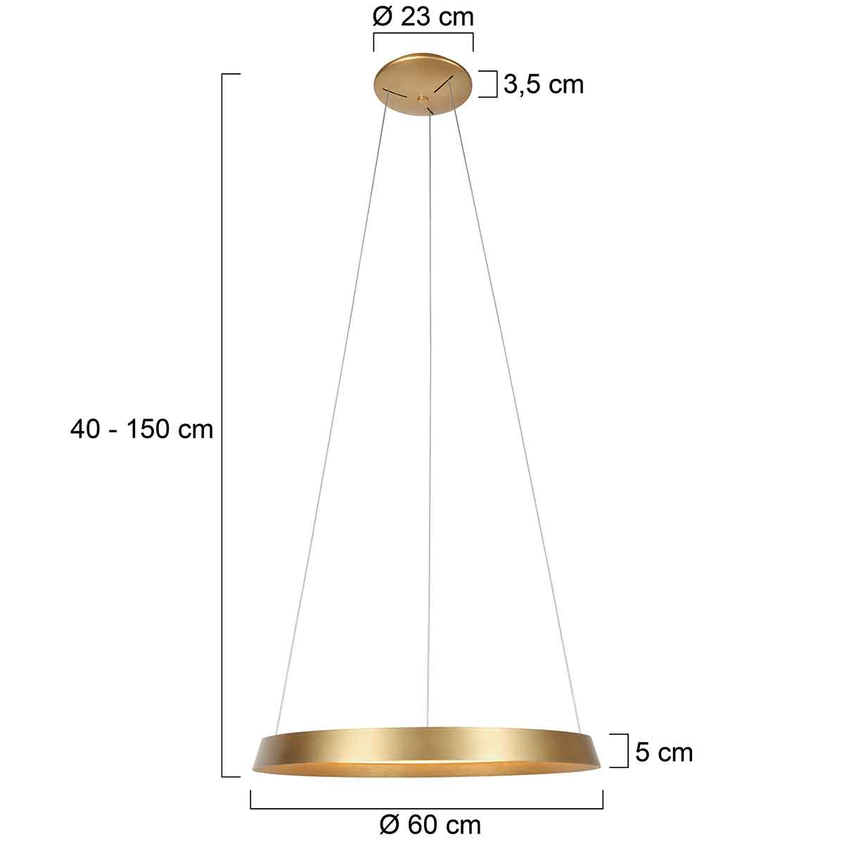 Златна кръгла LED висяща лампа Steinhauer Ringlux – чертеж с размери