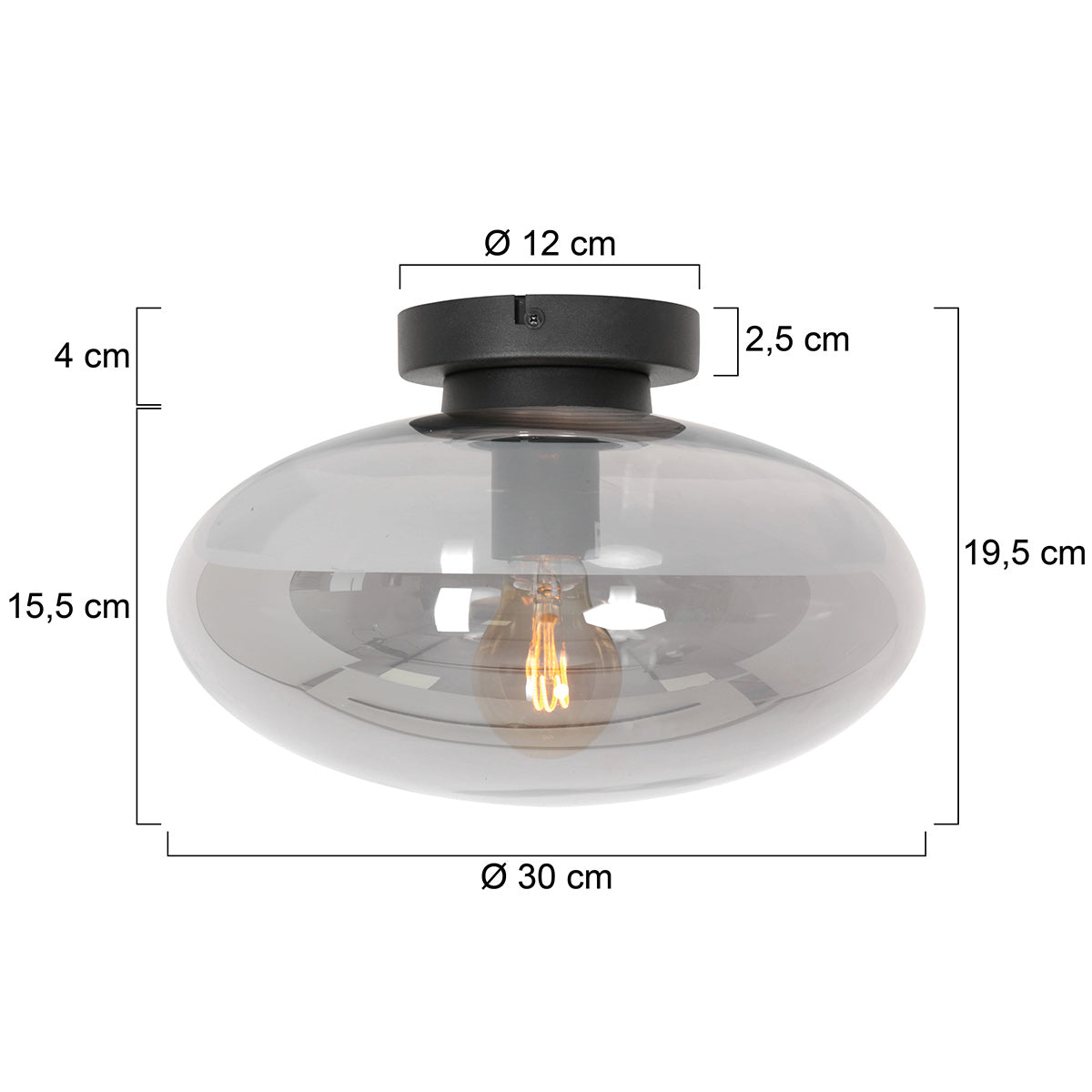 Steinhauer Reflexion Glass Ceiling Light – Black – dimension drawing