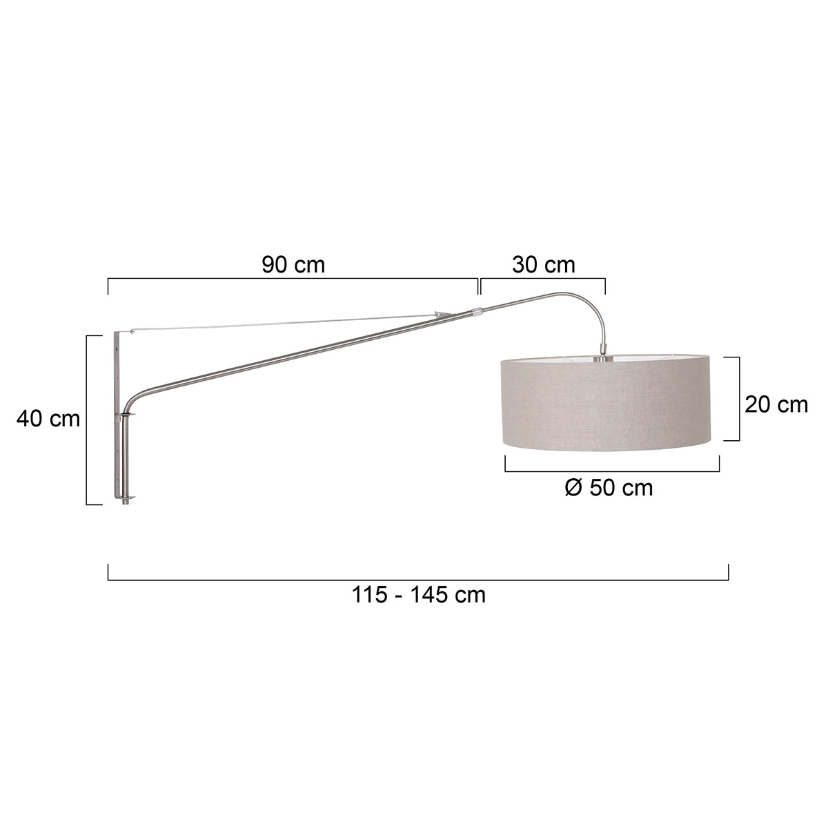 Steinhauer Gramineus wandlamp met lange arm – maattekening