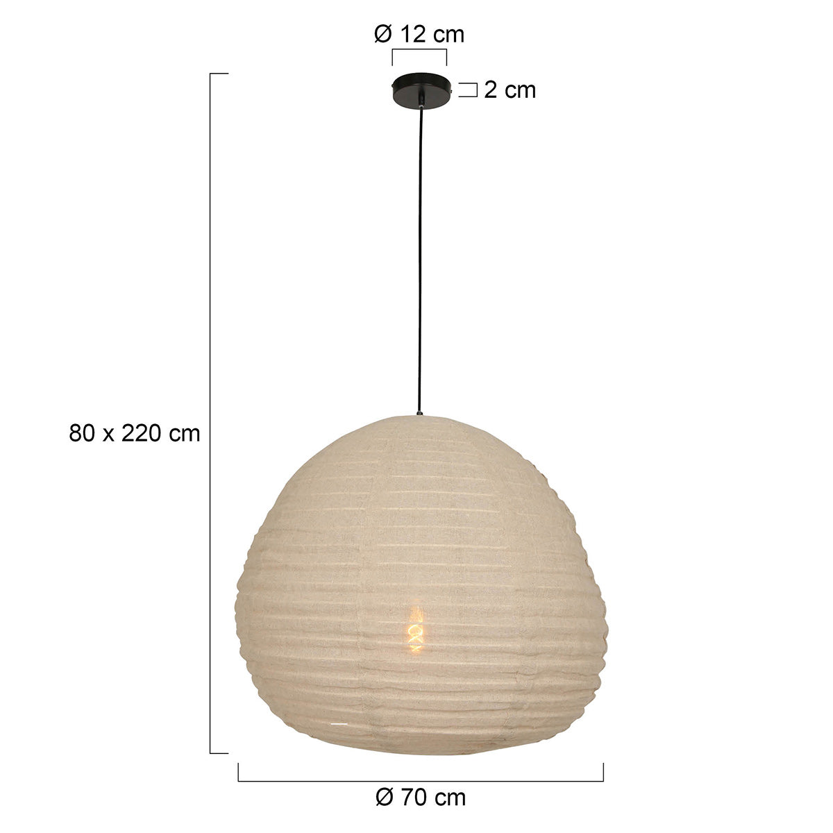 Anne Light & Home Bangalore Beige Fabric Pendant Light – dimension drawing