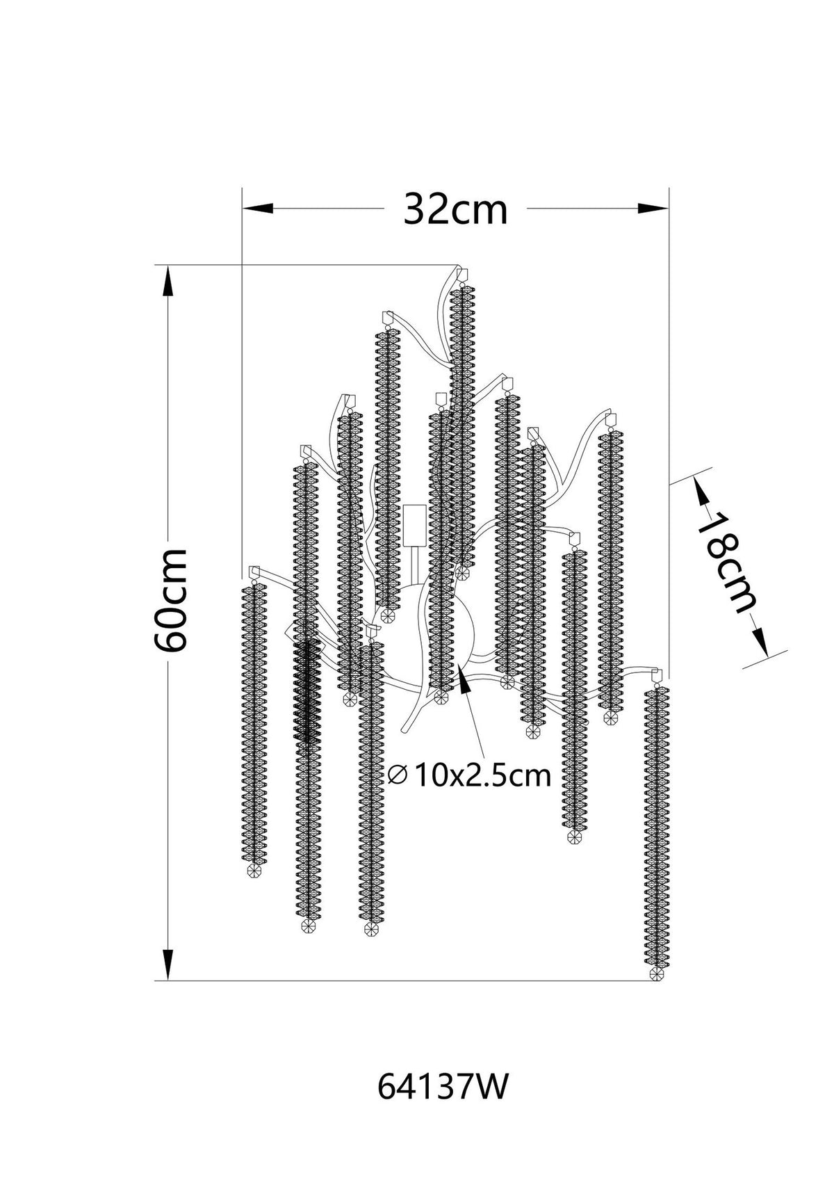 Aplique de cristal cromado atemporal – desenho com dimensões