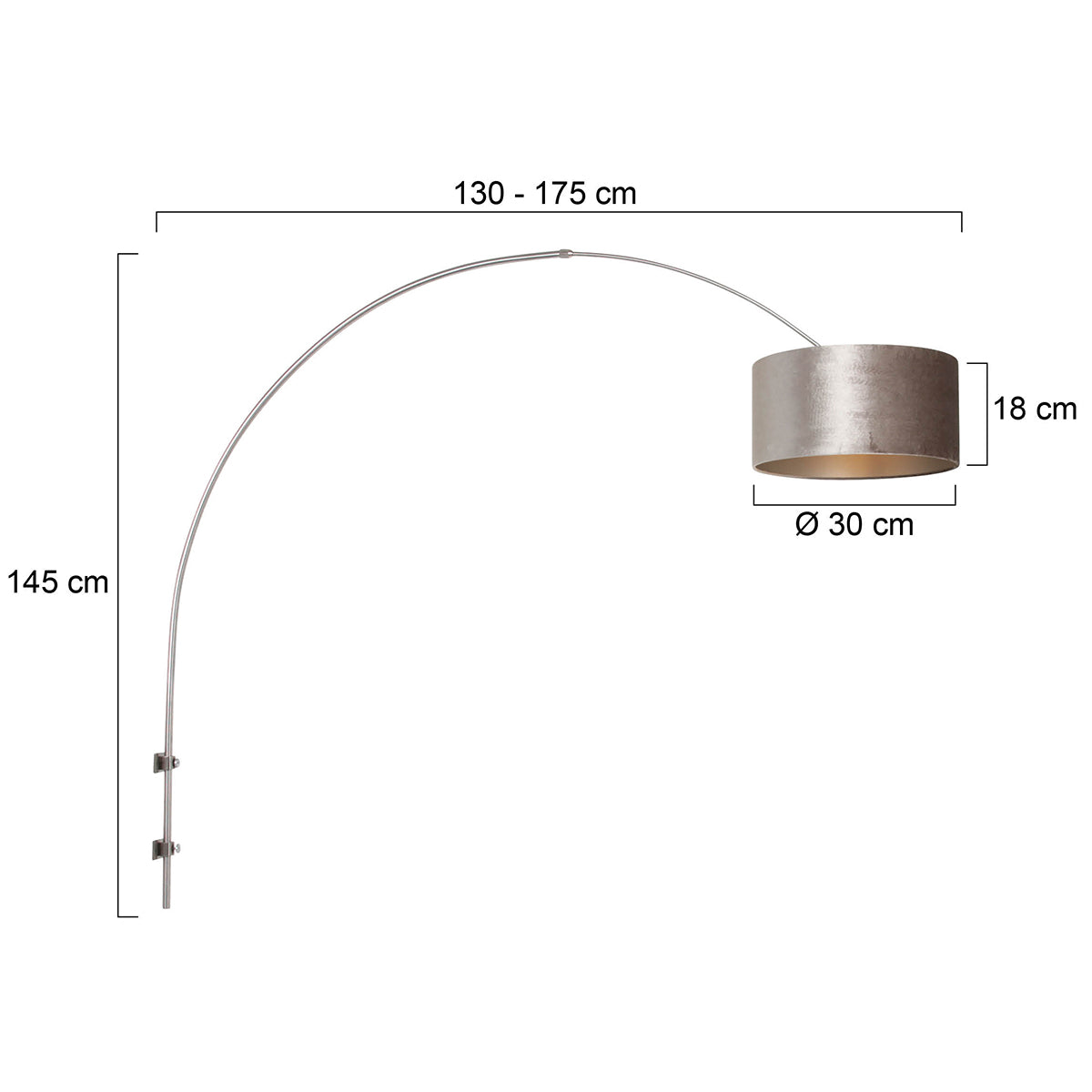 Steinhauer Sparkled Light Wall Lamp with Velvet Shade – dimension drawing