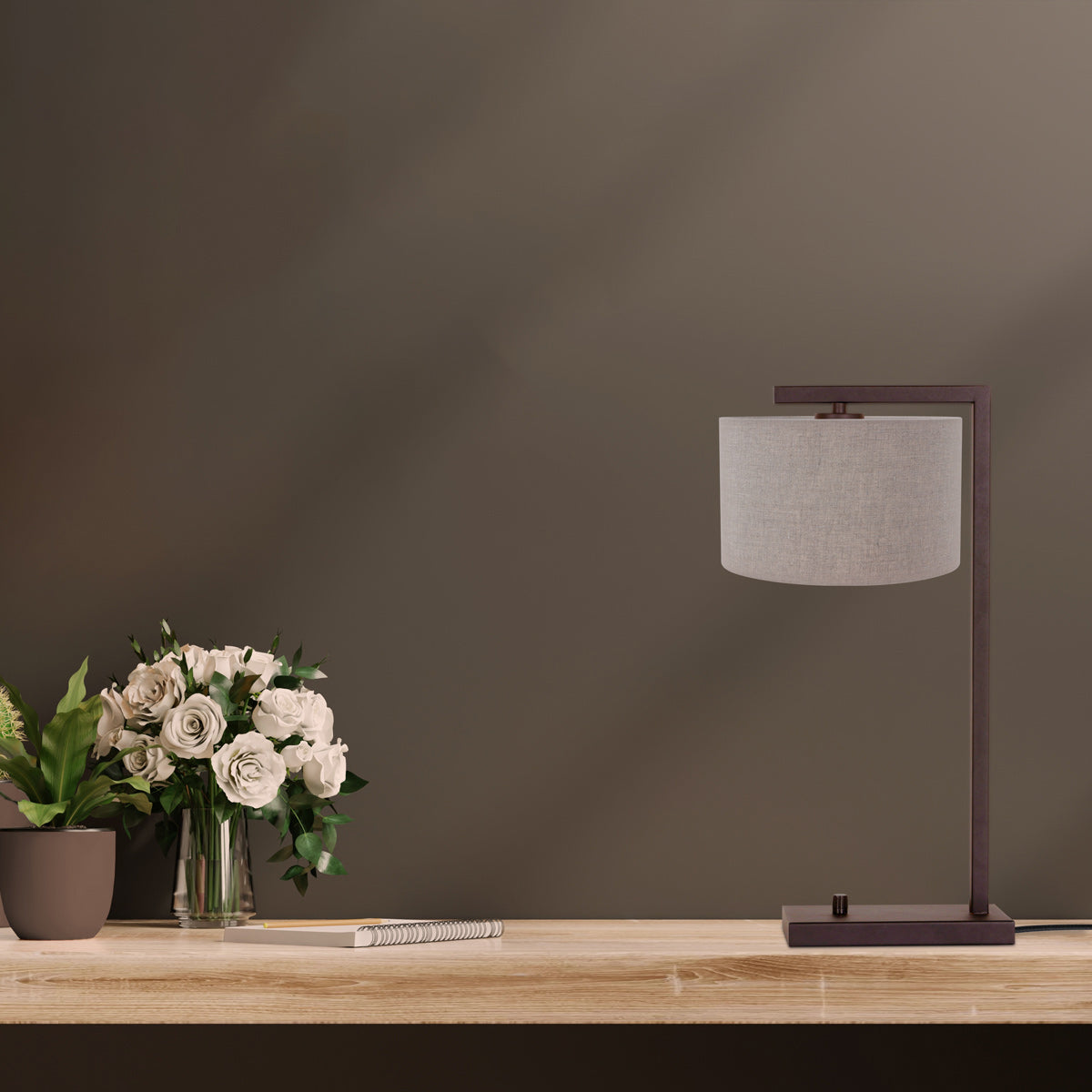 Steinhauer Stang tafellamp cacao met grijze linnen kap – afbeelding 2