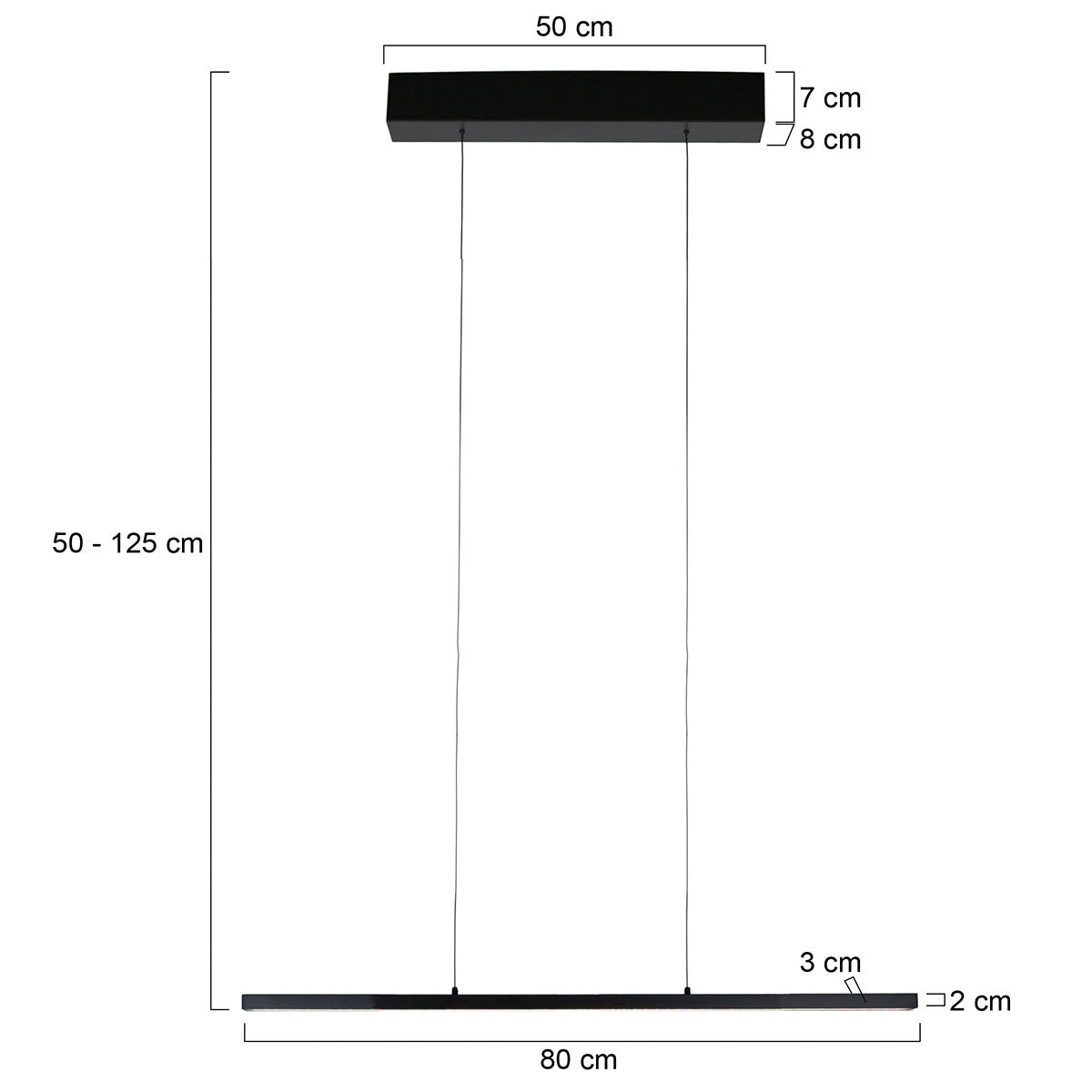 Must dimmerdatav LED-ripplamp Steinhauer Bande – 80 cm – mõõtjoonis
