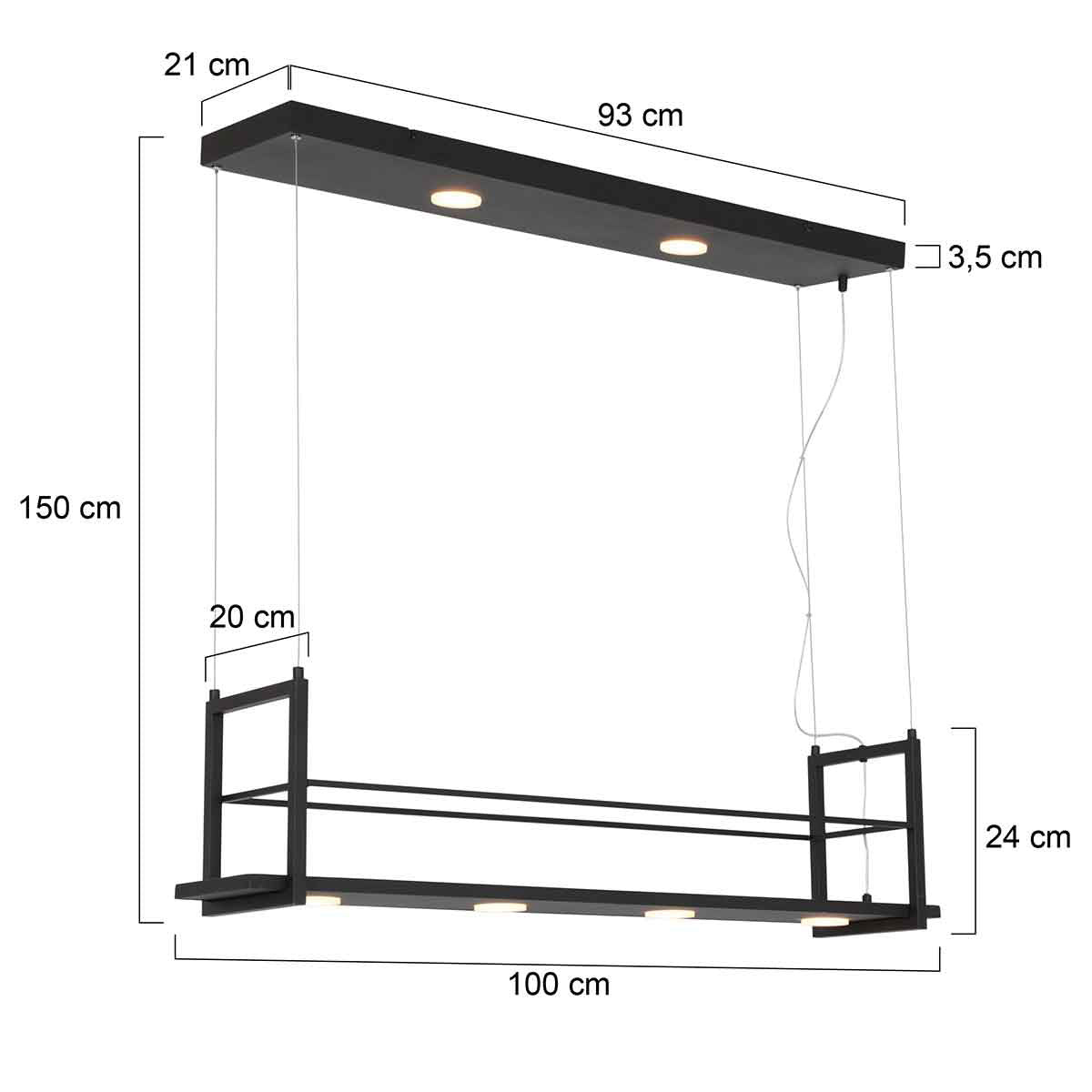 Steinhauer Tor svart pendellampa med LED – måttskiss