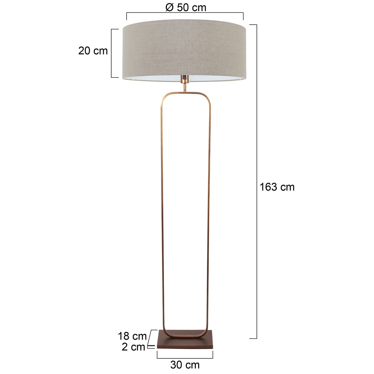 Bronzinis grindinis šviestuvas su pilko lino gaubtu „Steinhauer Stang“ – matmenų brėžinys