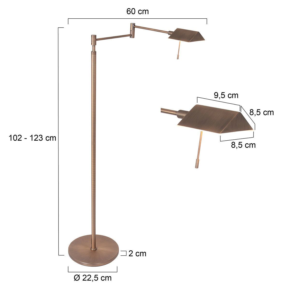 Steinhauer Retina Bronze LED Floor Lamp – dimension drawing