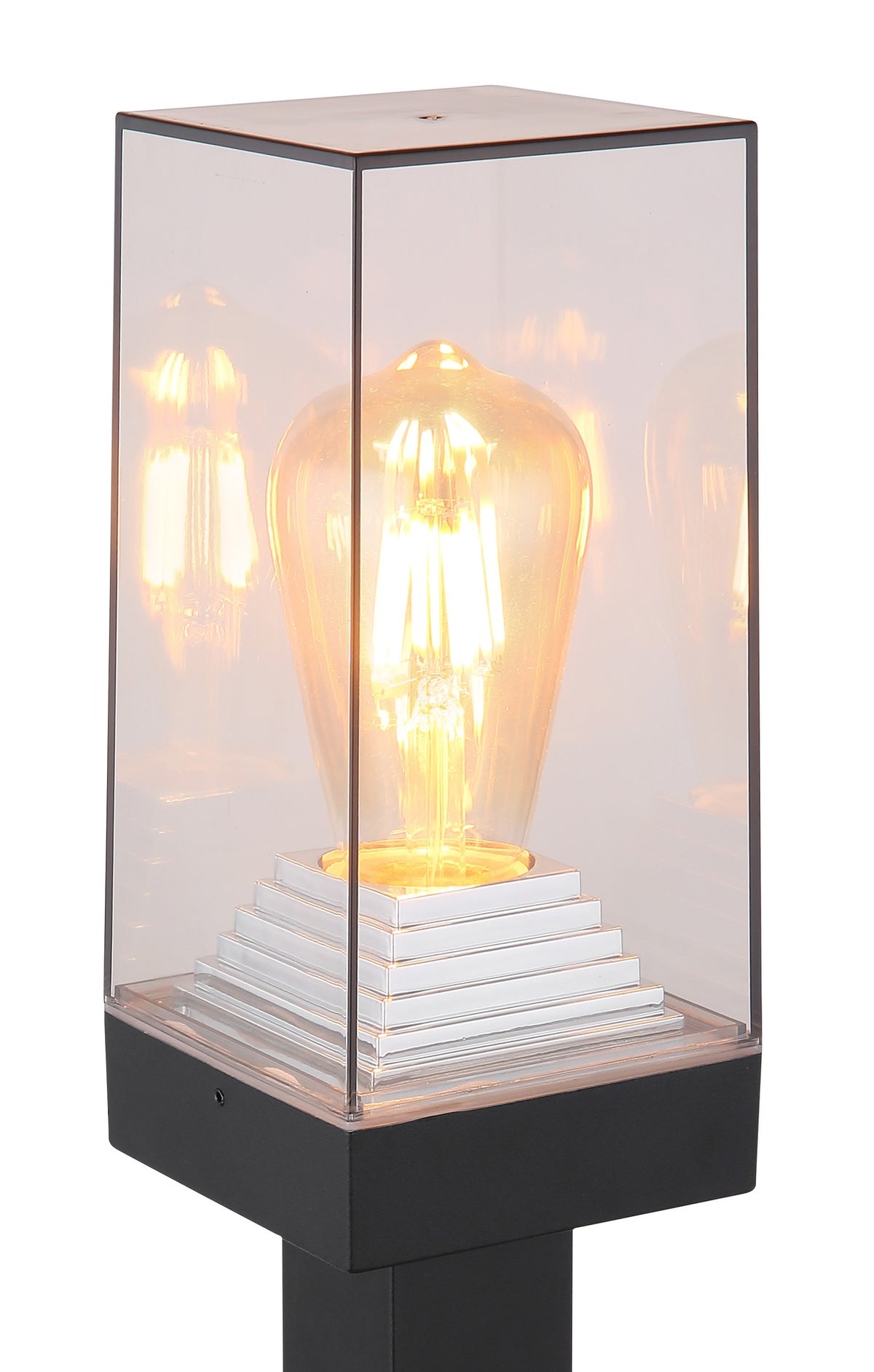 Zwarte aluminium staande buitenlamp met transparante kubuskap – afbeelding 3