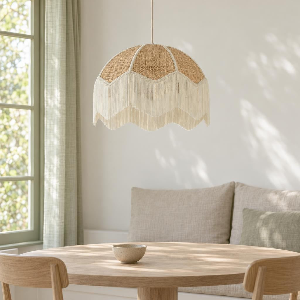 Raffia vintage hanglamp beige Light & Living Malacia – sfeerbeeld