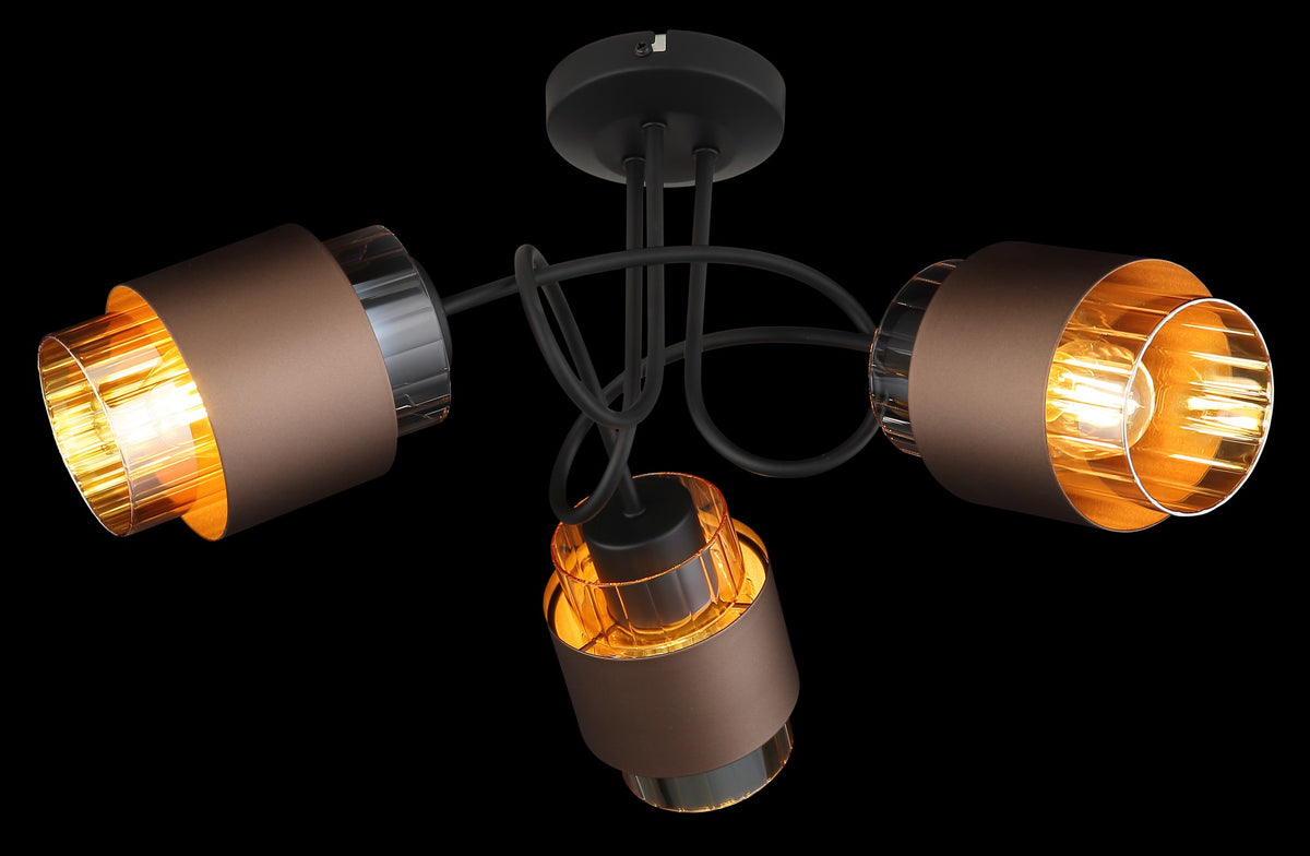 Charmende sorte glasmæssige 3 lyskilder loftlampe – billede 3