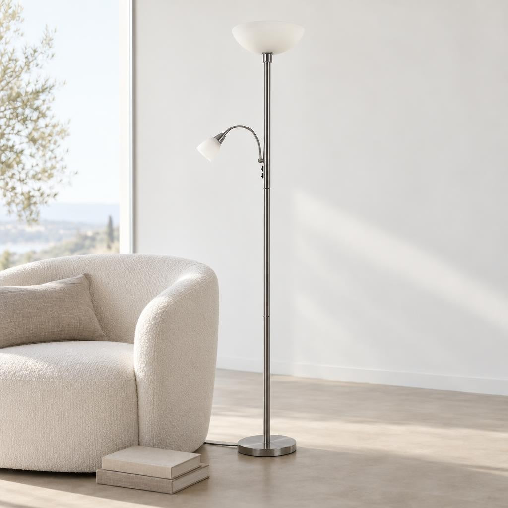 Obolg Blade kétkaros acél állólámpa, 178 cm – hangulatkép