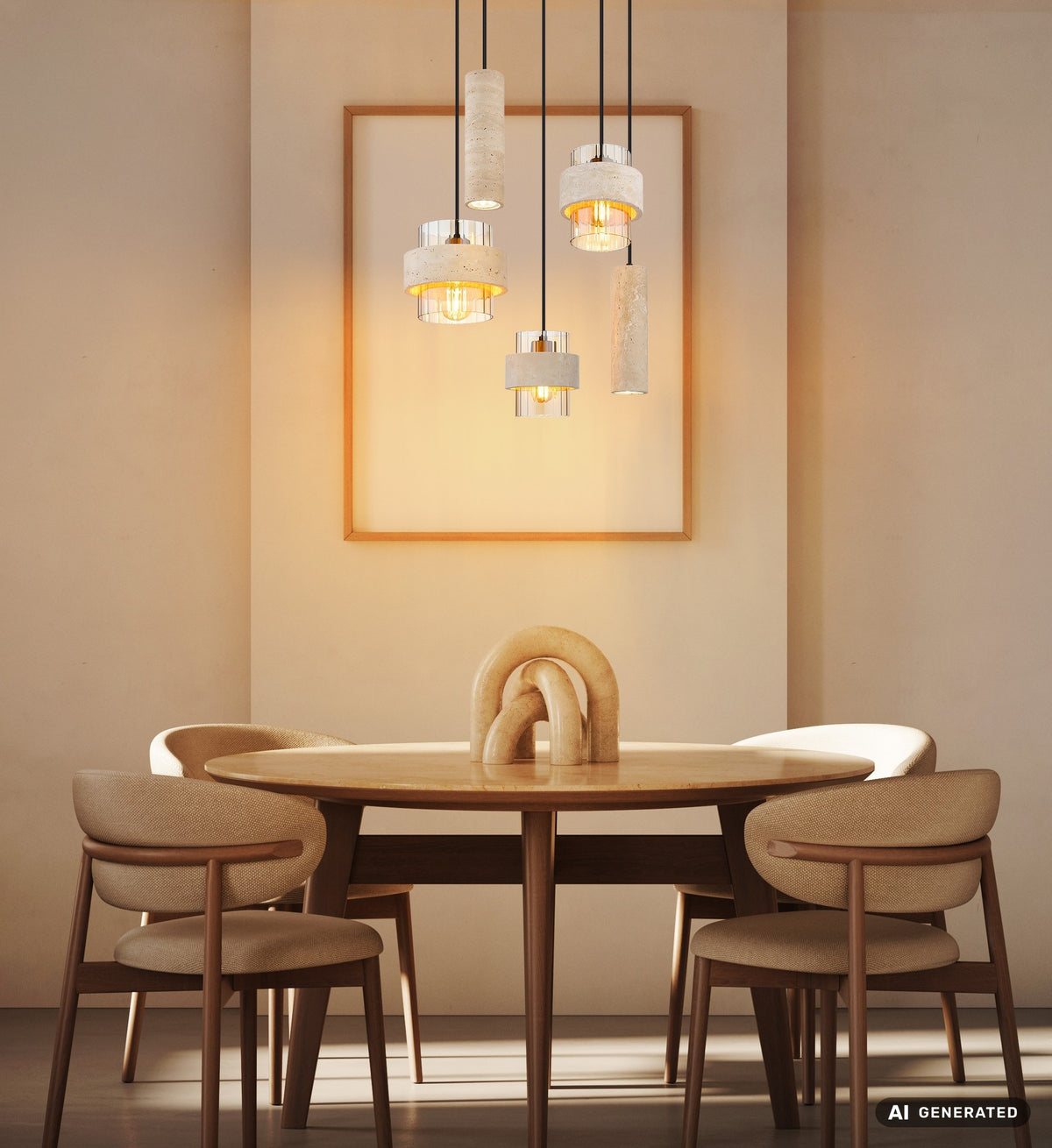 Zwarte metalen hanglamp met stenen kappen en geribbeld amberkleurig glas – afbeelding 3