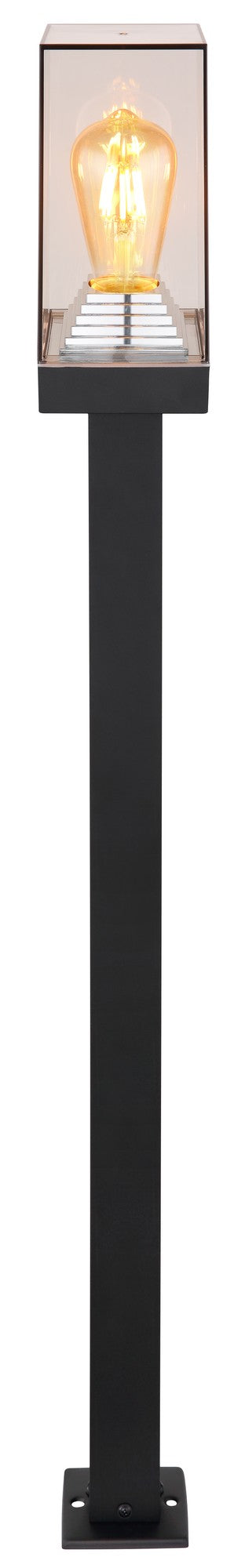 Zwarte aluminium staande buitenlamp met transparante kubuskap – afbeelding 2