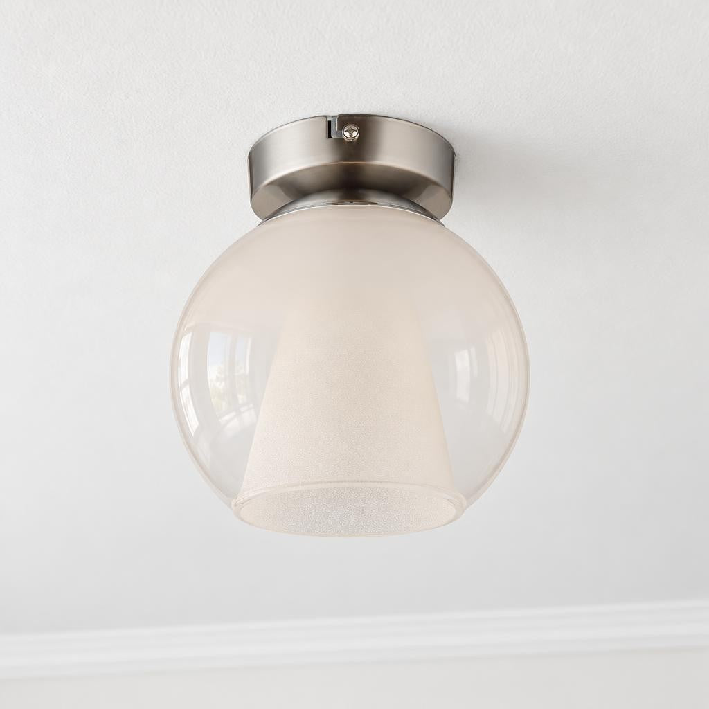 BARRY Glass Globe Ceiling Light in Steel – lifestyle image
