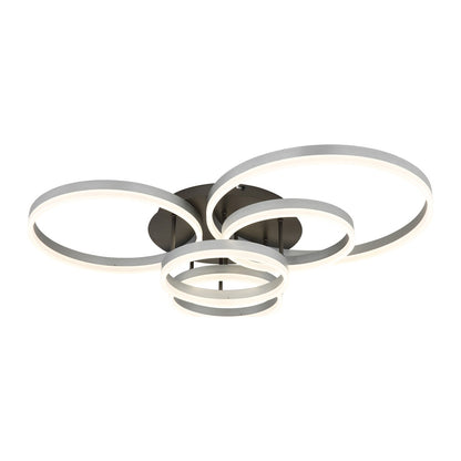 Zilverkleurige aluminium plafondlamp met vier ronde ringen