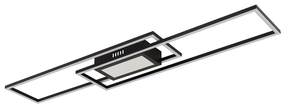 Zwarte metalen plafondlamp met gelaagde rechthoekige lichtvlakken – afbeelding 1