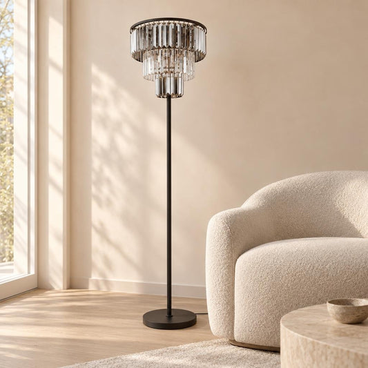 Czarna metalowa lampa podłogowa Obolg Naxis – zdjęcie aranżacyjne