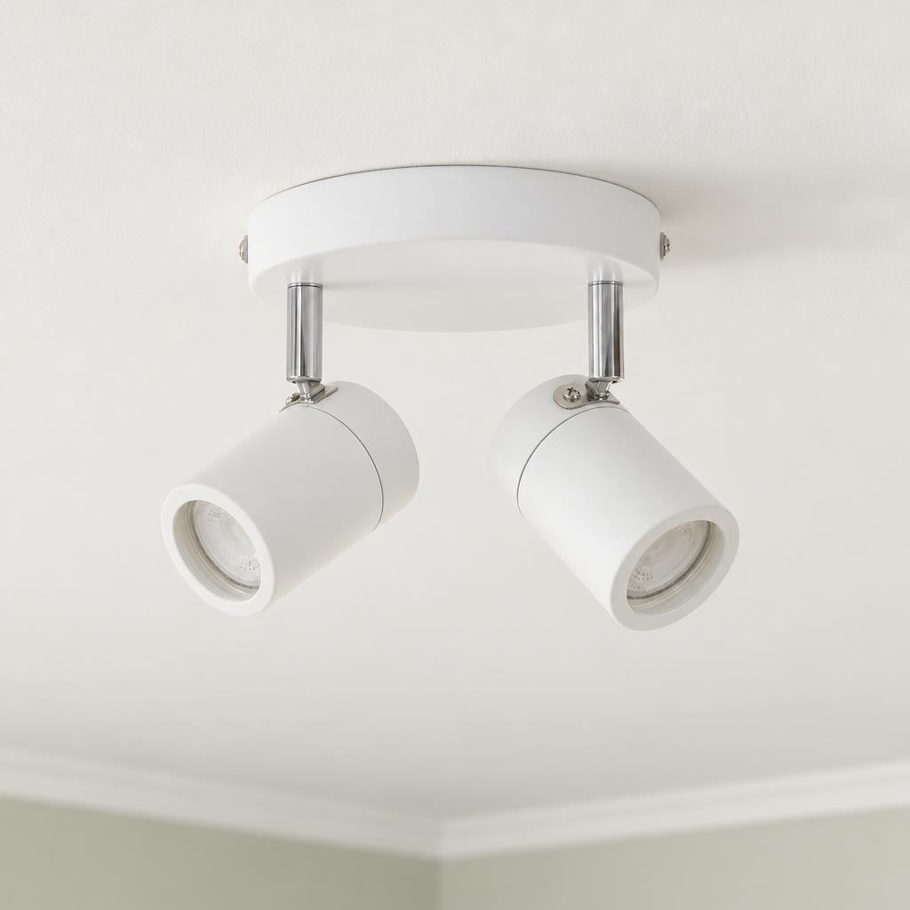 Mexlite Upround LED-loftspot i hvid med 2 spots – stemningsbillede